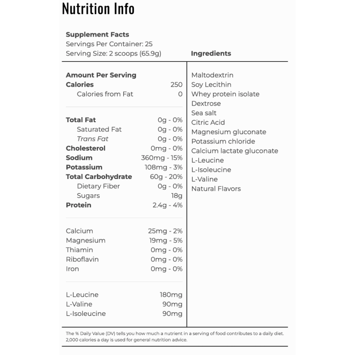 مزيج السباحة في المياه المفتوحة nutritional information